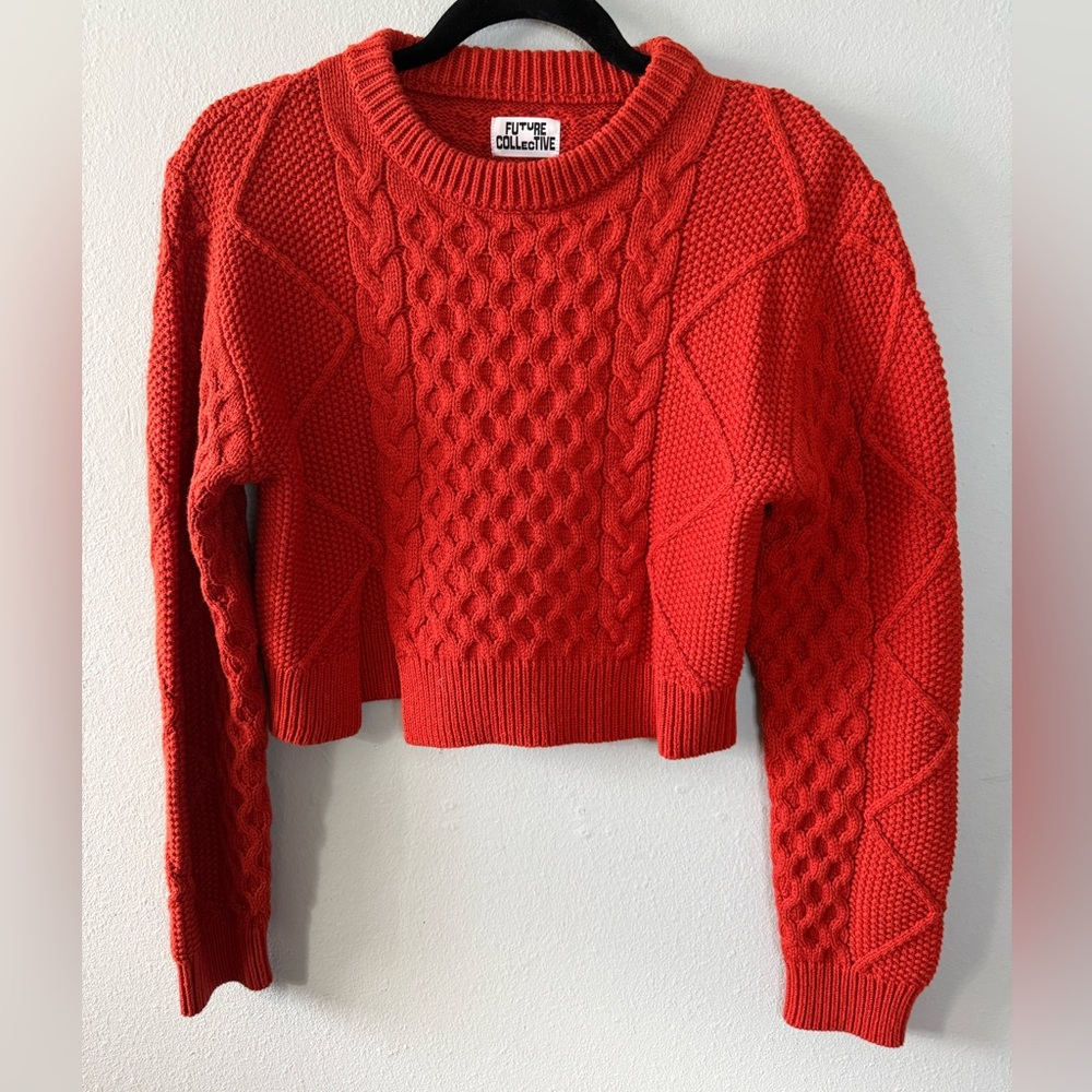 Future Collective Women's Cropped Burnt Orange Cable Knit Sweater